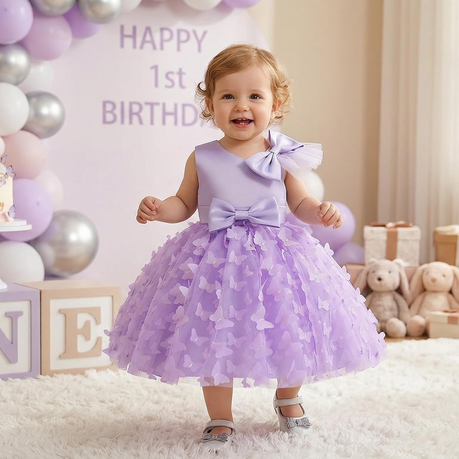 OBEEII Toddler Girl Butterfly Tutu Dress Baby Bowknot Princess Flower Girl Dress Wedding Pageant Birthday Party Dresses