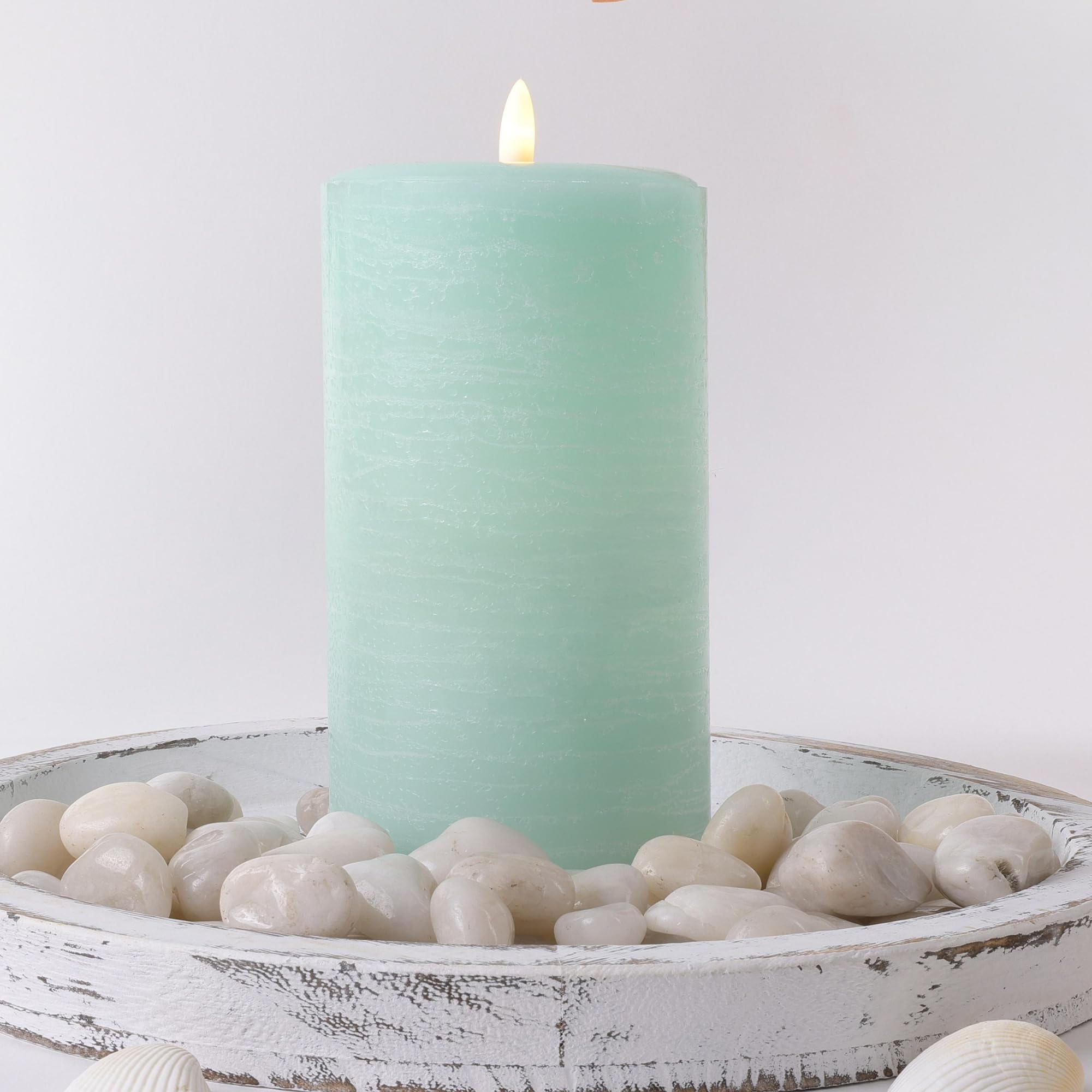 LumiPur Signature Coastal Collection Natural Glow Flickering Flameless LED Wax Pillar Candle (3.5" x 7", Sea Foam Green)