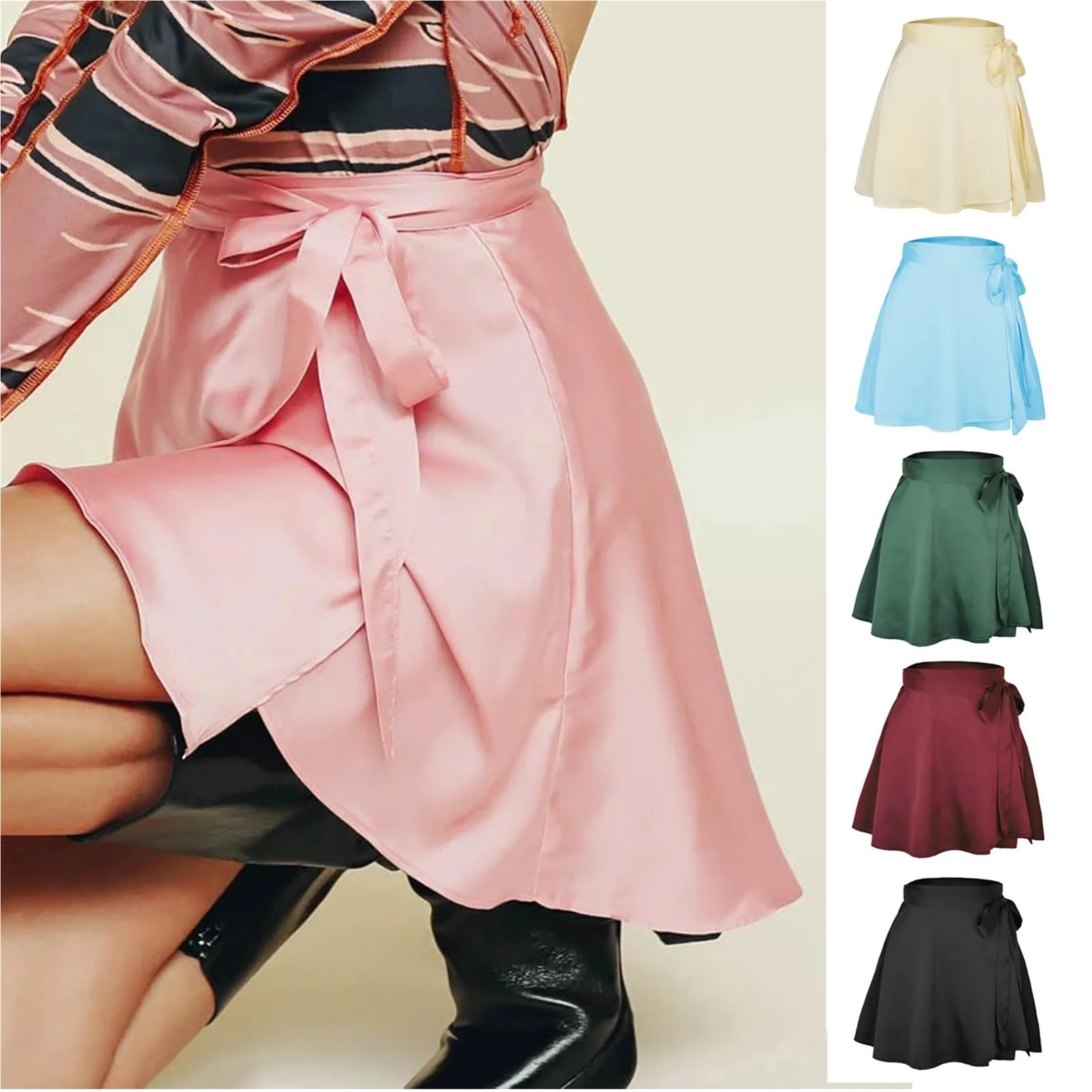 Falda de Baile Cintura Ajustable Lazos Falda con Cordones y Cinta for Mujer, Falda Acampanada de Gasa con Cintura elástica Alta for Mujer(9Black,XL)