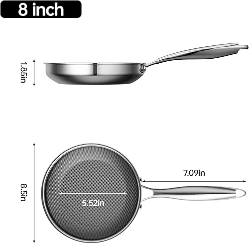 Miniatura 6 de Sartén híbrida antiadherente de 8 pulgadas, sartén antiadherente, mango que se mantiene fresco, apto para lavavajillas, apto para horno hasta 500 F,