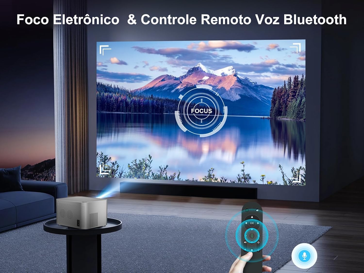 Salange HY350 Projector displaying Android TV interface with app icons