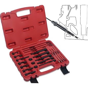 22-Piece Glow Plug Repair Tool Set Glow Plug Repair Drilling Tool Tool for Removing Glow Plug Electrodes for M8 x 1.0 M10 x 1.0 M10 x 1.25 Red