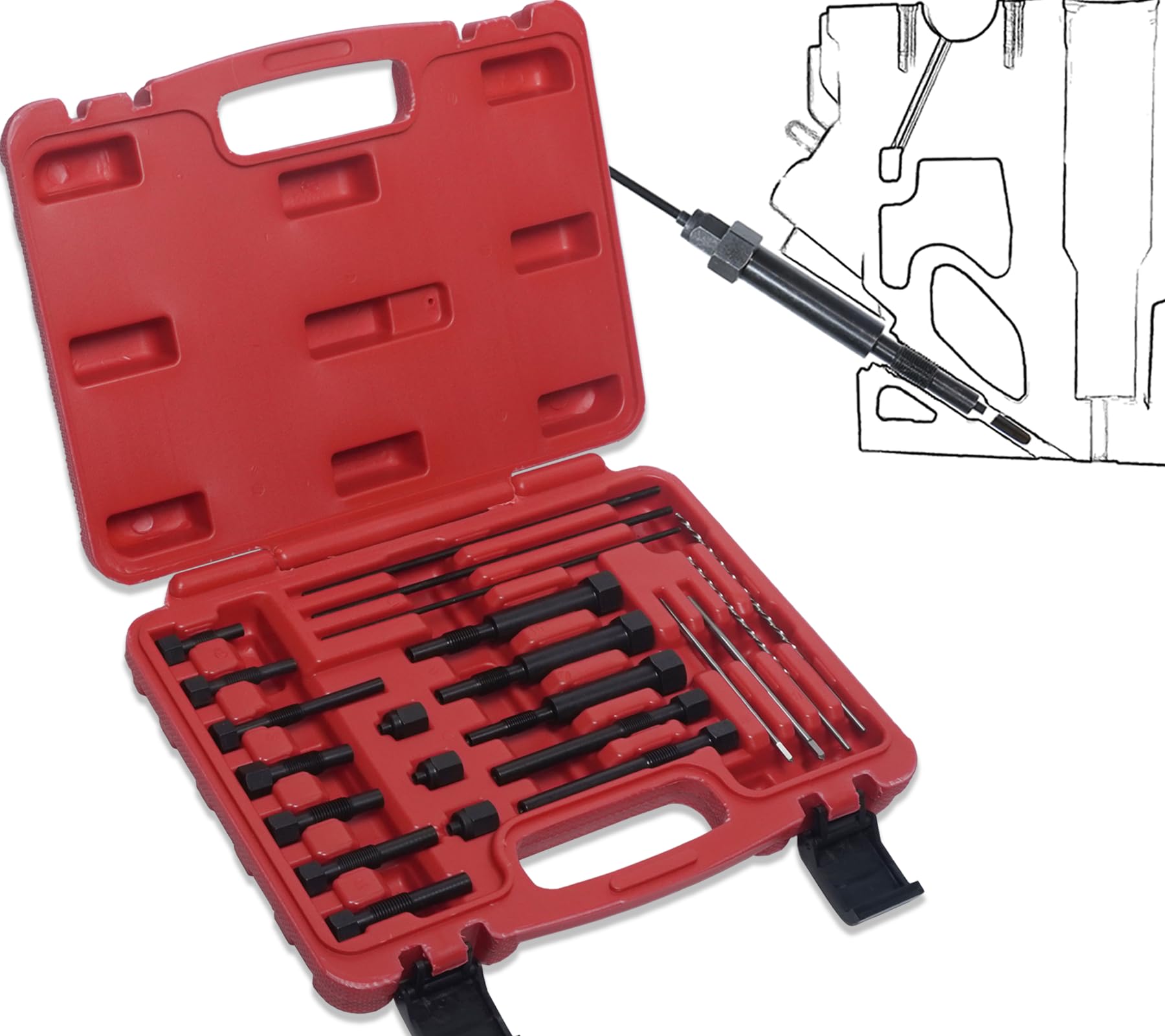 RIODEMBO 22PCS Glow Plug Removal Tool Kit Glow Plug Removal Puller, Glow Plug Extraction Kit, Glow Plug Electrodes Removing Tool for M8x1.0, M10x1.0, M10x1.25 Glow Plug – Red