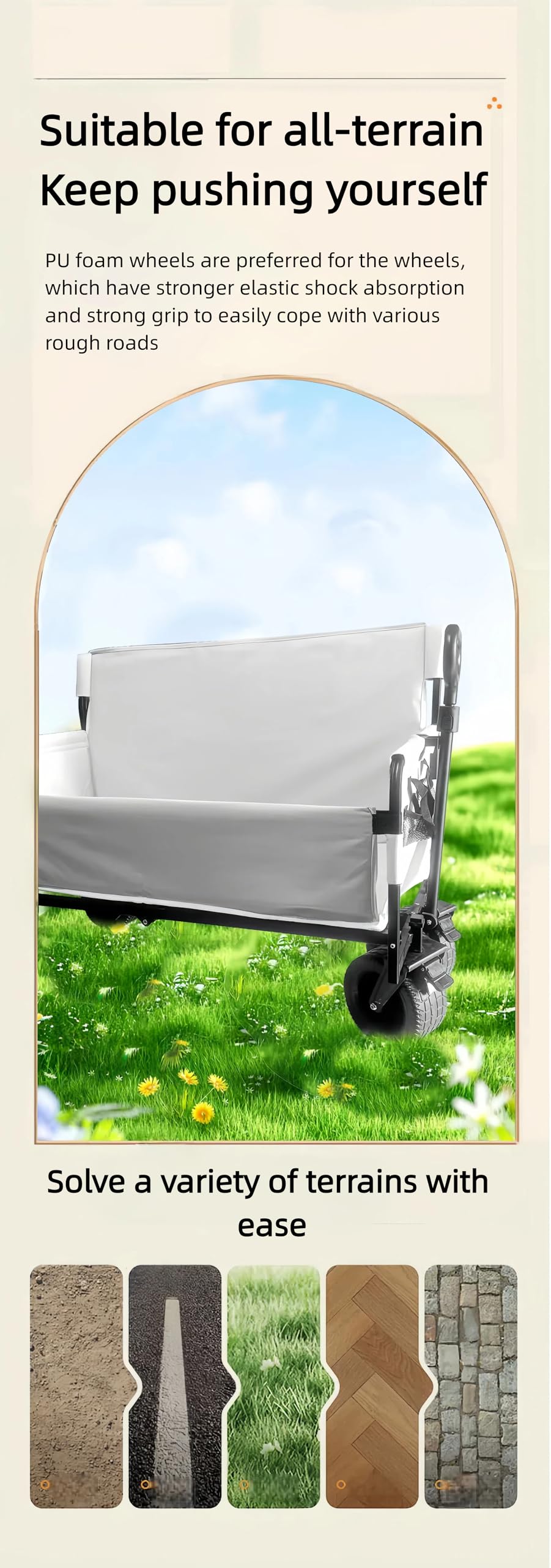 Bollerwagen Strand Handwagen, Faltbar Gartenwagen, es kann auch zum Einkaufen die Sich an alle Gelände anpassen können, Camping, Angeln usw, Ausgestattet mit Tankrädern (LY008-BLACK-J)