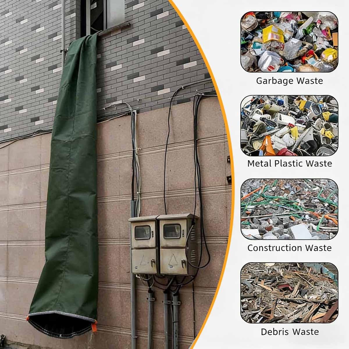 Zjeżdżalnia, wytrzymały zsyp na śmieci – wzmocniony 2 x 25 m (6,5 x 82 m) system usuwania gruzu budowlanego, bardzo grube, trwałe pomarańczowe rozwiązanie do projektów dachowych i renowacji