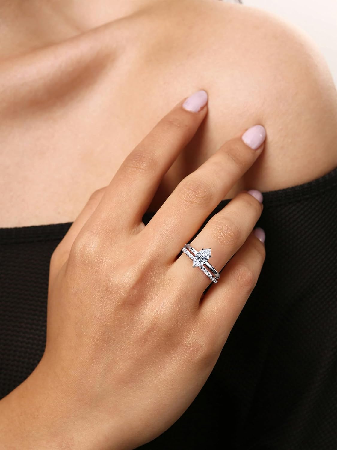 NORBU Round Cut Solitaire Moissanite Engagement Ring for Women, 1CT D Color VVS1 Clarity, 925 Sterling Silver Two in One Promise Ring with 18K White Gold Plated, Jewelry Gift for Wedding Anniversary Birthday Christmas Valentine's Day