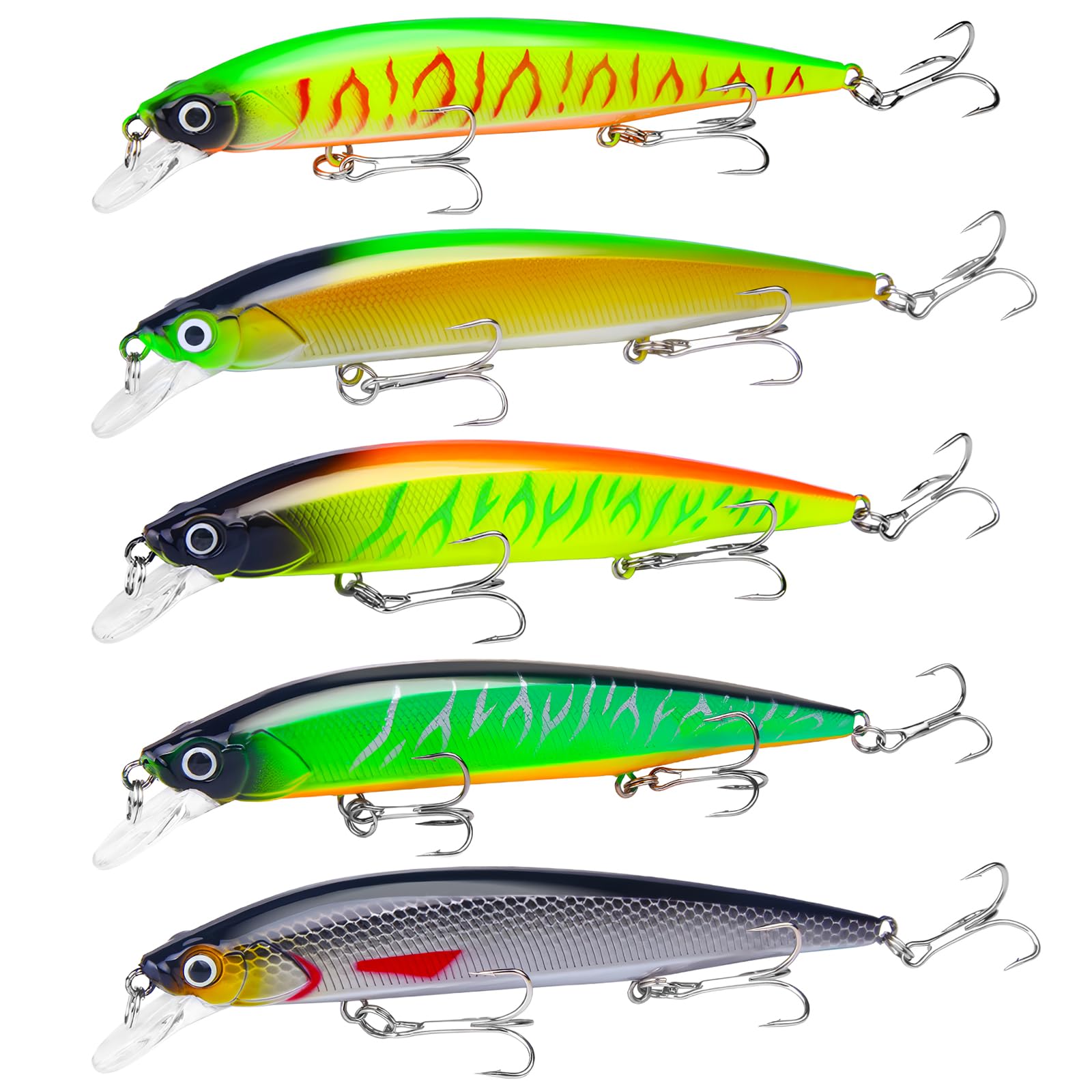 5 Piezas Señuelos Pesca, Señuelos Spinning de Pesca con Anzuelos Triples, Señuelos de Pesca para la Pesca de Peces Depredadores, anzuelos de Pesca para Agua Dulce y Salada