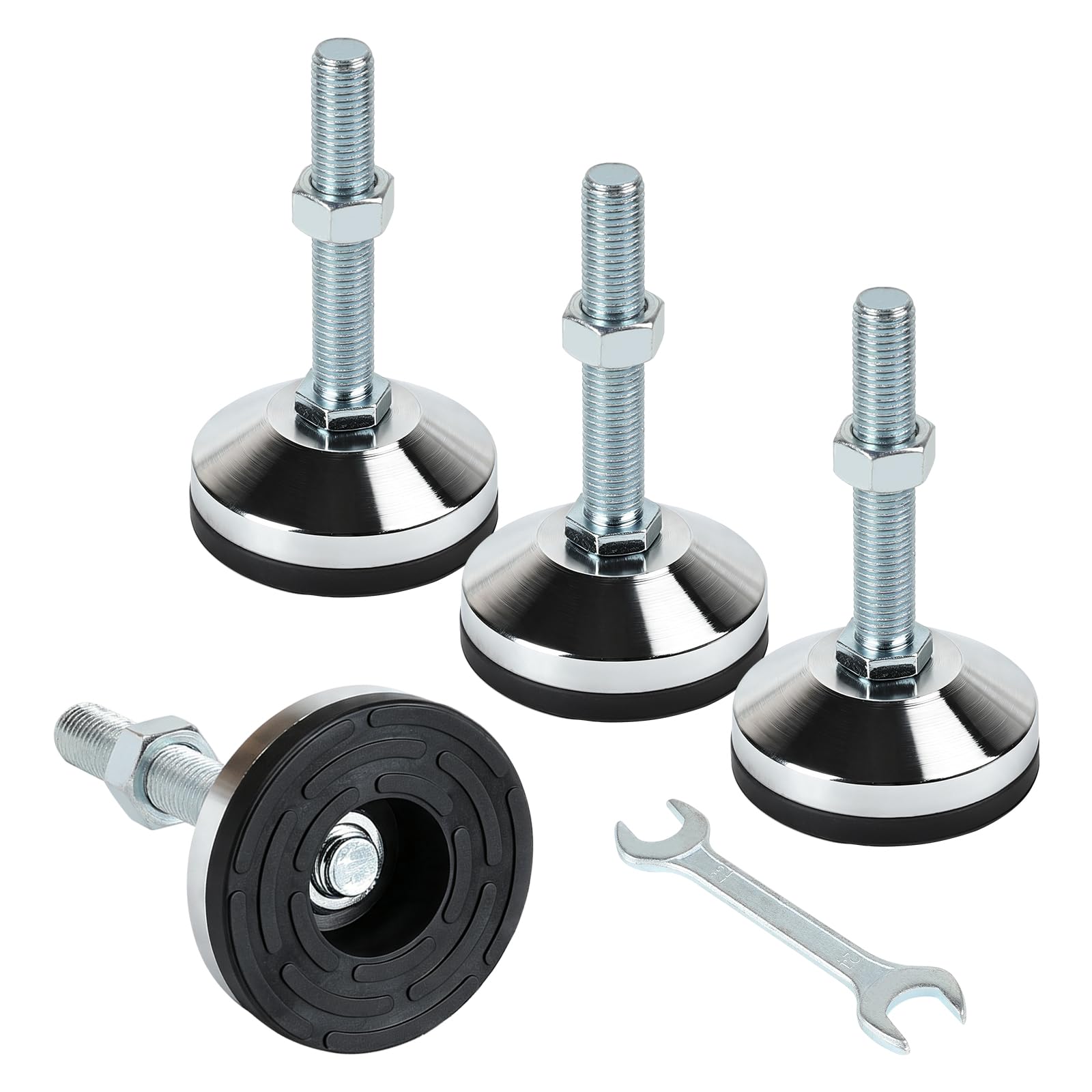 lalago 4 Pezzi Livellatori per Gambe per Impieghi Gravosi M16, Piedini per Mobili Regolabili con Base da 3,14" Neri con Capacità di 2600 lb per Banchi da Lavoro, Macchine, Armadi (D80xM16x100)