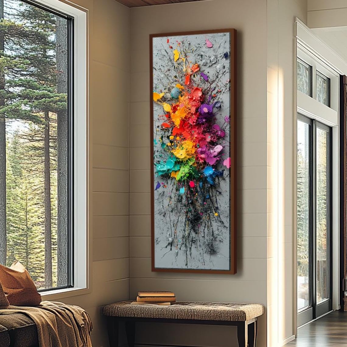XINBAO Quadro da parete lungo e stretto, quadro su tela alto e sottile, arte murale naturalistica, arte murale verticale, poster, dipinto murale vintage (60x180 cm/cornice interna)