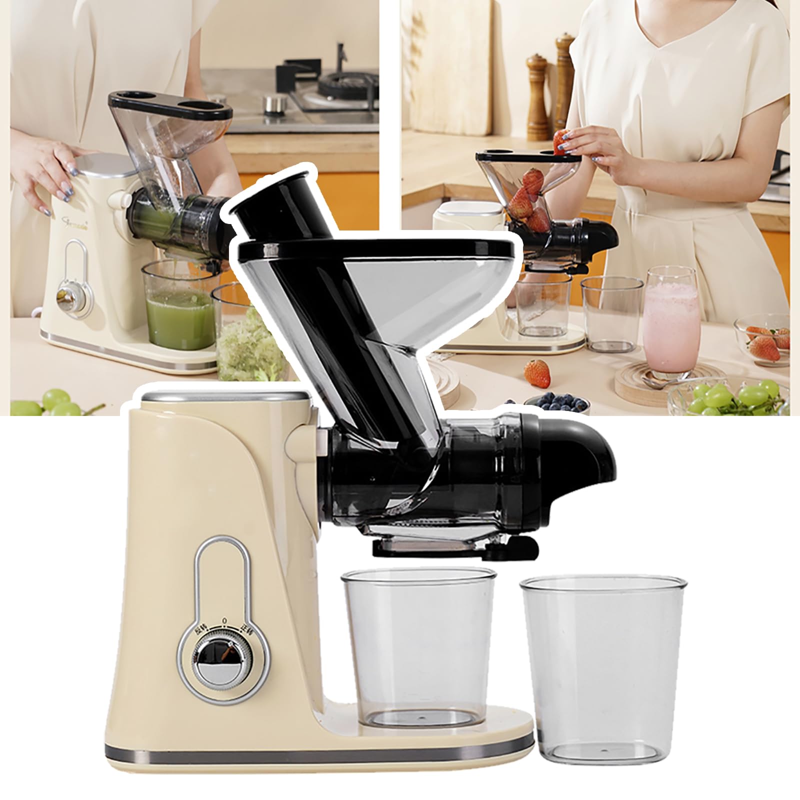 Exprimidor de Gran diámetro (5 cm/1,97 Pulgadas), Alta tasa de extracción con Motor silencioso y función inversa, máquinas exprimidoras de prensado en frío Lento, para Frutas y Verduras
