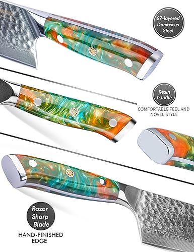 Miniatura 3 de Cuchillo Nakiri de 7.5 pulgadas, cuchillo japonés Usuba, mango de acero y resina de Damasco martillado, serie YAO