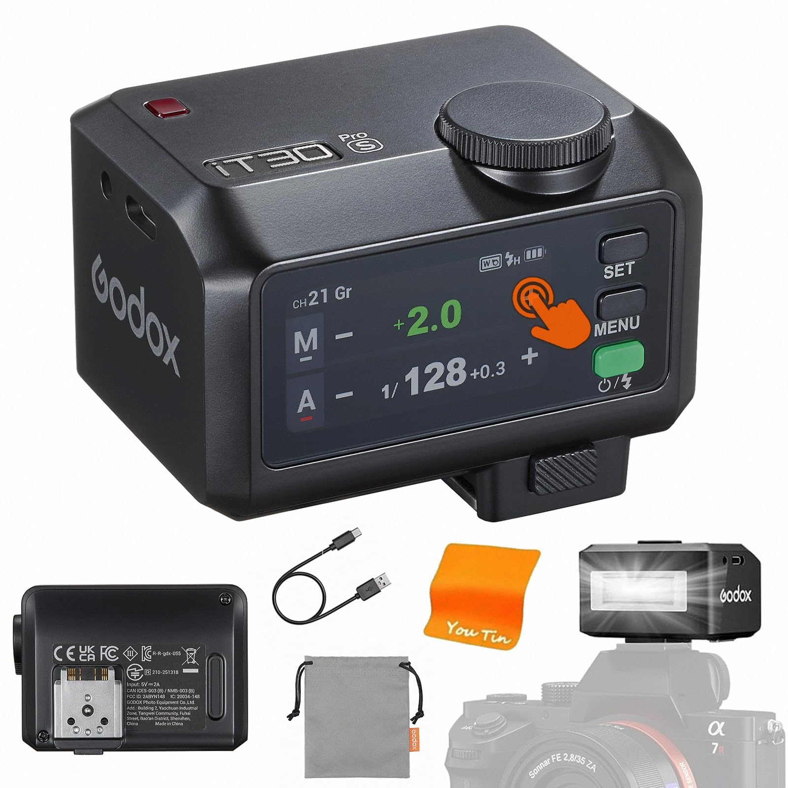 GODOX iT30Pro-S Kamera Blitz für Sony Kamera, TTL Auto-Exposure 2.4GHz HSS 1/8000S, 560 Blitzen IT30PRO S Blitzgeräte Eingebauter Diffusor, IT30PROS GODOX Blitz mit Vollfarb Touchscreen, 7.4V, 900mAh