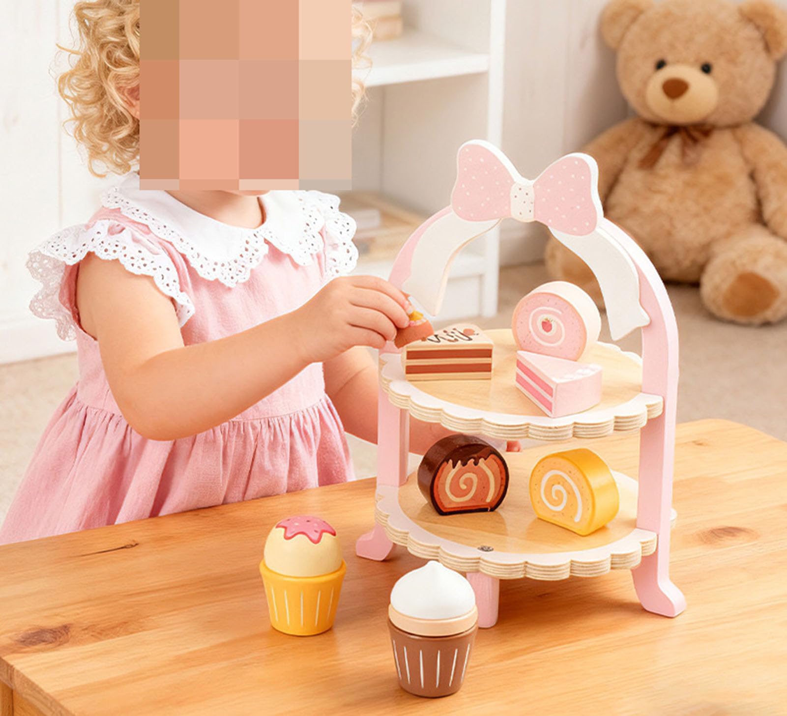 Set da Gioco con Alzata per Dessert a Due Piani, Giocattolo Cucina per Gioco di Ruolo