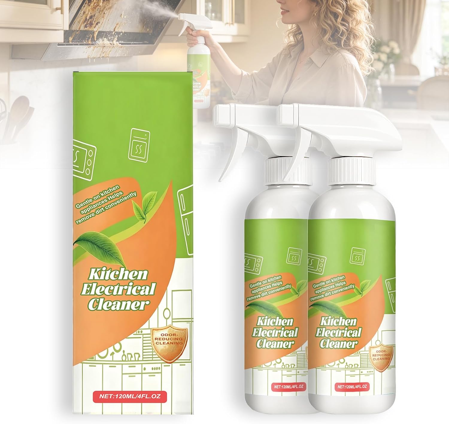 Electrolyzed Ion Kitchen Cleaner Spray, Dissolves Grease Instantly, Multi-purpose Household and Kitchen Cleaning Spray, Heavy Duty Degreaser for Oven, Stove, Range Hood (2 Pcs)