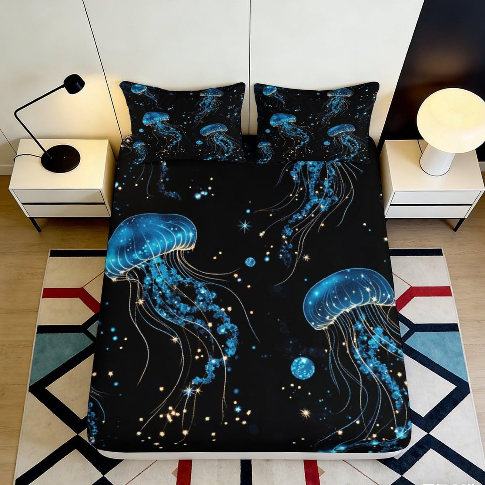 3D Printed Jellyfish Fitted Sheet Microfiber Deep Pocket Full Wrap Bedroom Bedding Jellyfish Mattress Fitted Cover Washable Protection 200x200x25cm 90x200x25cm