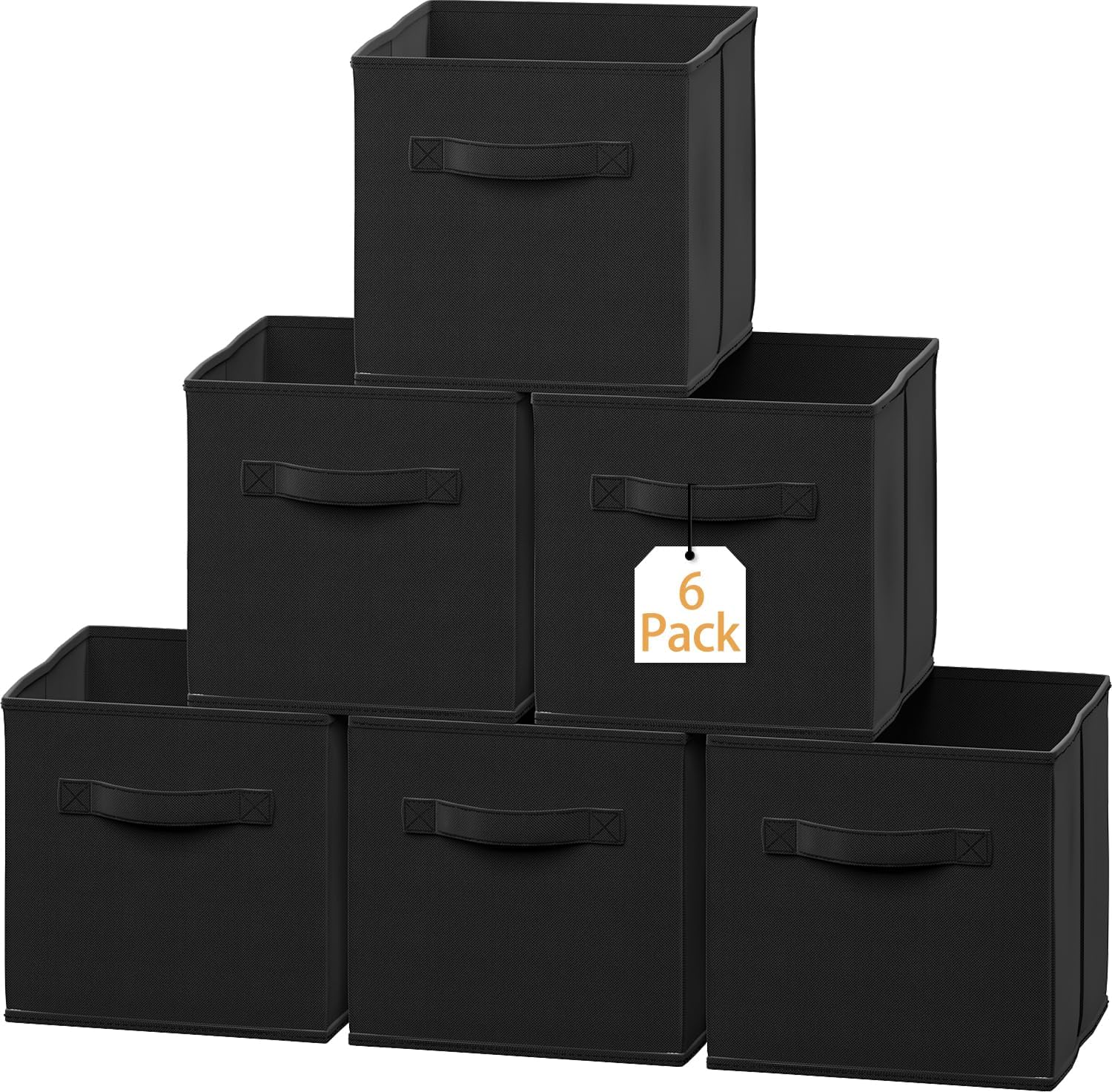 furtble Storage Cubes, 11x11 Inch Cube Organizer Bins, Fabric Storage Cubes with Handles, Foldable Cloth Bins for Closet, Toy Organization, Shelves, Nursery, Home (Black, 6 Pack)