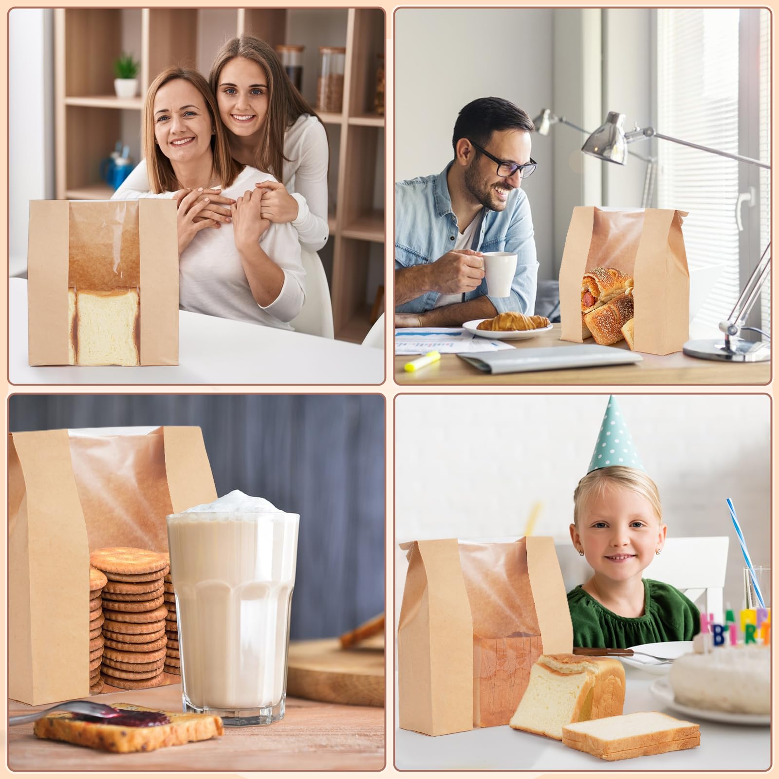 30 bolsas de pan de papel para hacer en casa, bolsas de pan de masa madre y bolsa de papel para panadería con ventana para almacenamiento de envases de alimentos horneados, paquete de desayuno y 7