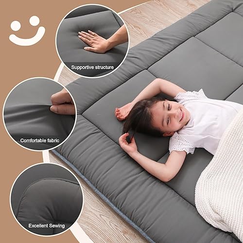 Miniatura 2 de WhatsBedding Colchón japonés de 3 pulgadas, tapete de tatami gris, relleno de espuma viscoelástica triturada, plegable y portátil, tumbona