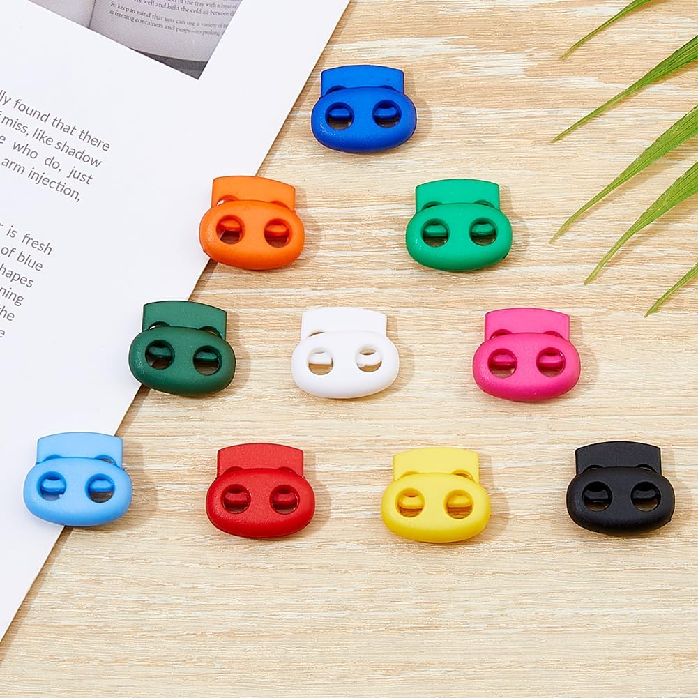DICOSMETIC 50Pcs 2-Hole Cord Lock 10 Colors Plastic Cord Locks Spring Buckle Spring Cord Lock End Stopper Toggle Stopper for Drawstring for Drawstring, Paracord, Shoelaces, Clothing and Bags - Image 5