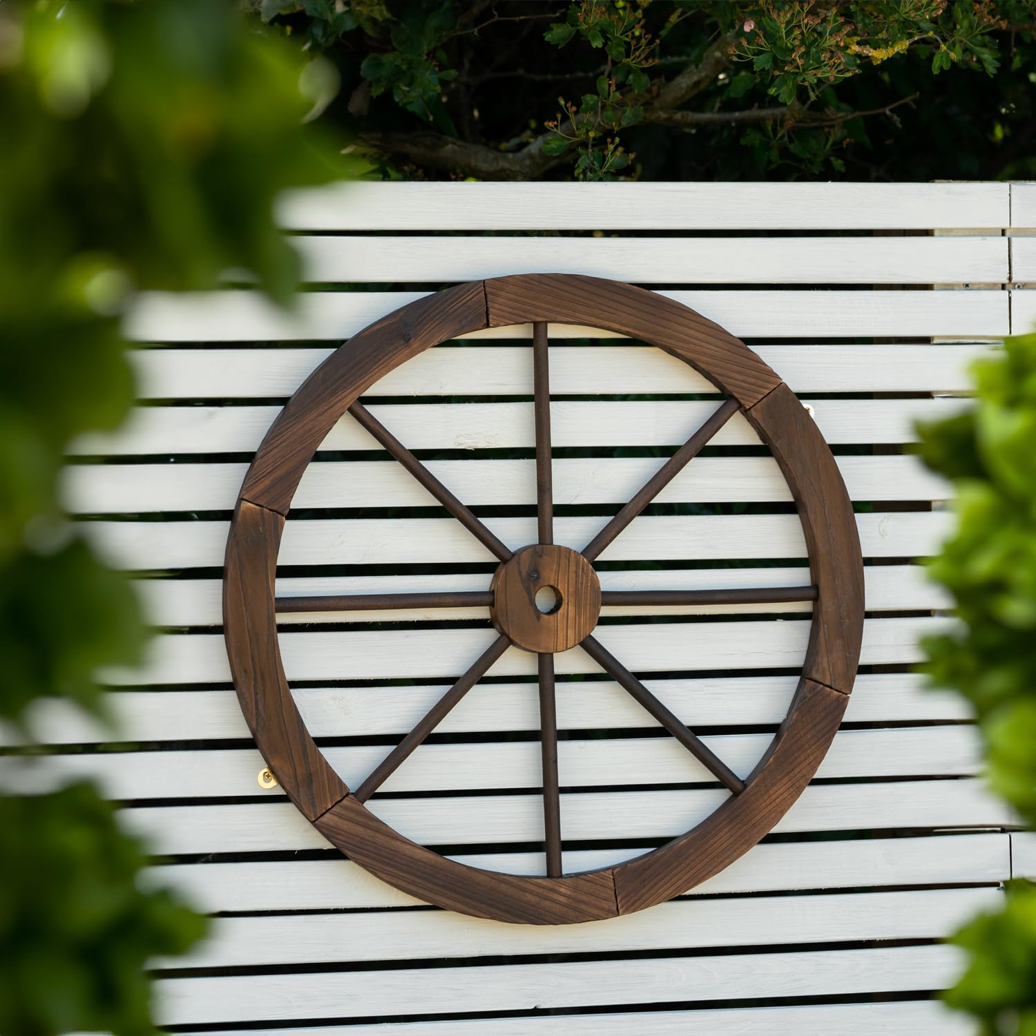 Woodside Decorative Wooden Wheel, Outdoor Rustic/Vintage Ornamental Wagon Wheel, Garden Ornament