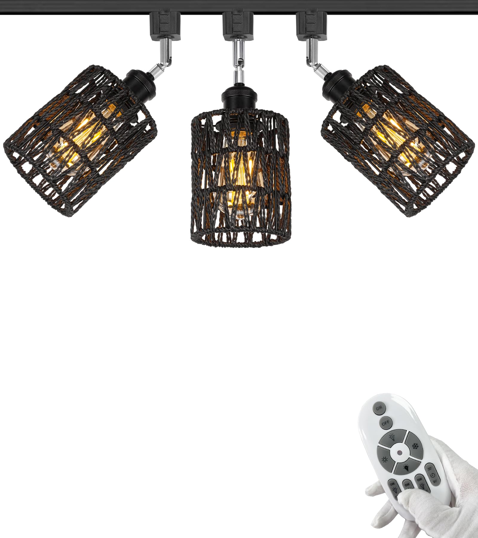 Amazon.com: SKIVTGLAMP Luz LED cardán, altura ajustable, colgantes de  iluminación de pista de halo, cabeza de luz flexible giratoria, pantalla  negra de ratán natural, bombillas E26 Smart LED Edison para isla de :