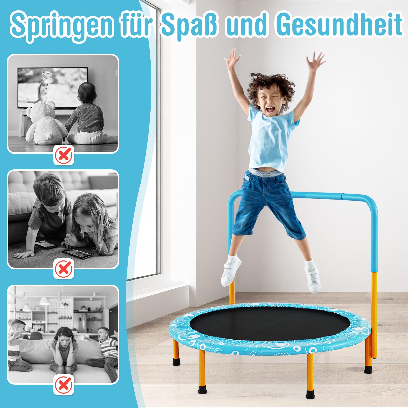 COSTWAY φ92cm Mini Trampolin, Fitness Trampolin faltbar, Kindertrampolin bis 150kg belastbar, Gartentrampolin, Indoor- und Outdoortrampolin