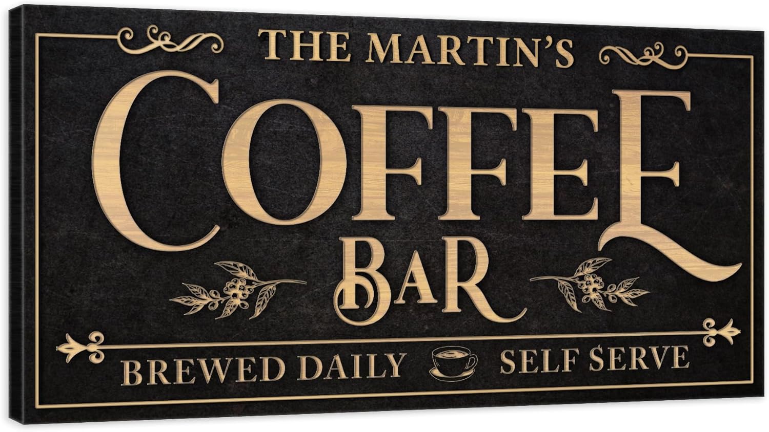 Awesometik Personalized Coffee Bar Sign Canvas Wall Decor with Custom Family Name Vintage, Custom Coffee Bar Room, Entertainment Hall Living Room Lounge