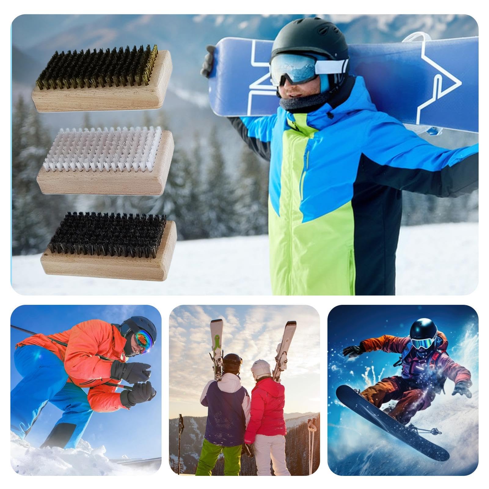 Brosses à fart de ski, brosse à de snowboard - Ensemble de 3 brosses | à polir pour planche de ski - Brosses à d'extérieur portables, brosse à de réparation de Ski comprenant du crin de