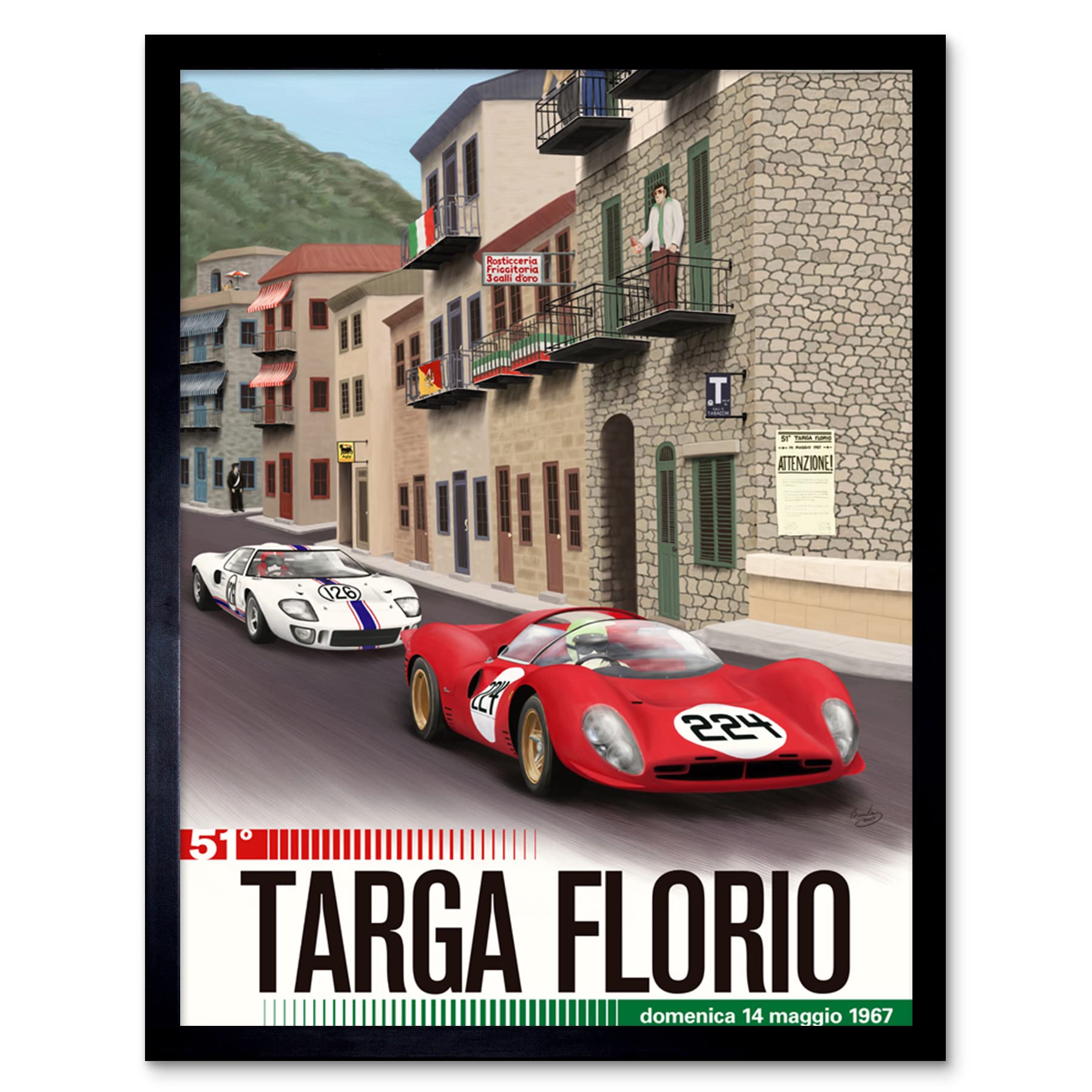 Wee Blue Coo Targa Florio 1967 Endurance Race Palermo Sicily Italy Motor Sport Car Racing Grand Prix Historic Fantasy Races Art Print Framed Poster Wall Decor 12x16 inch