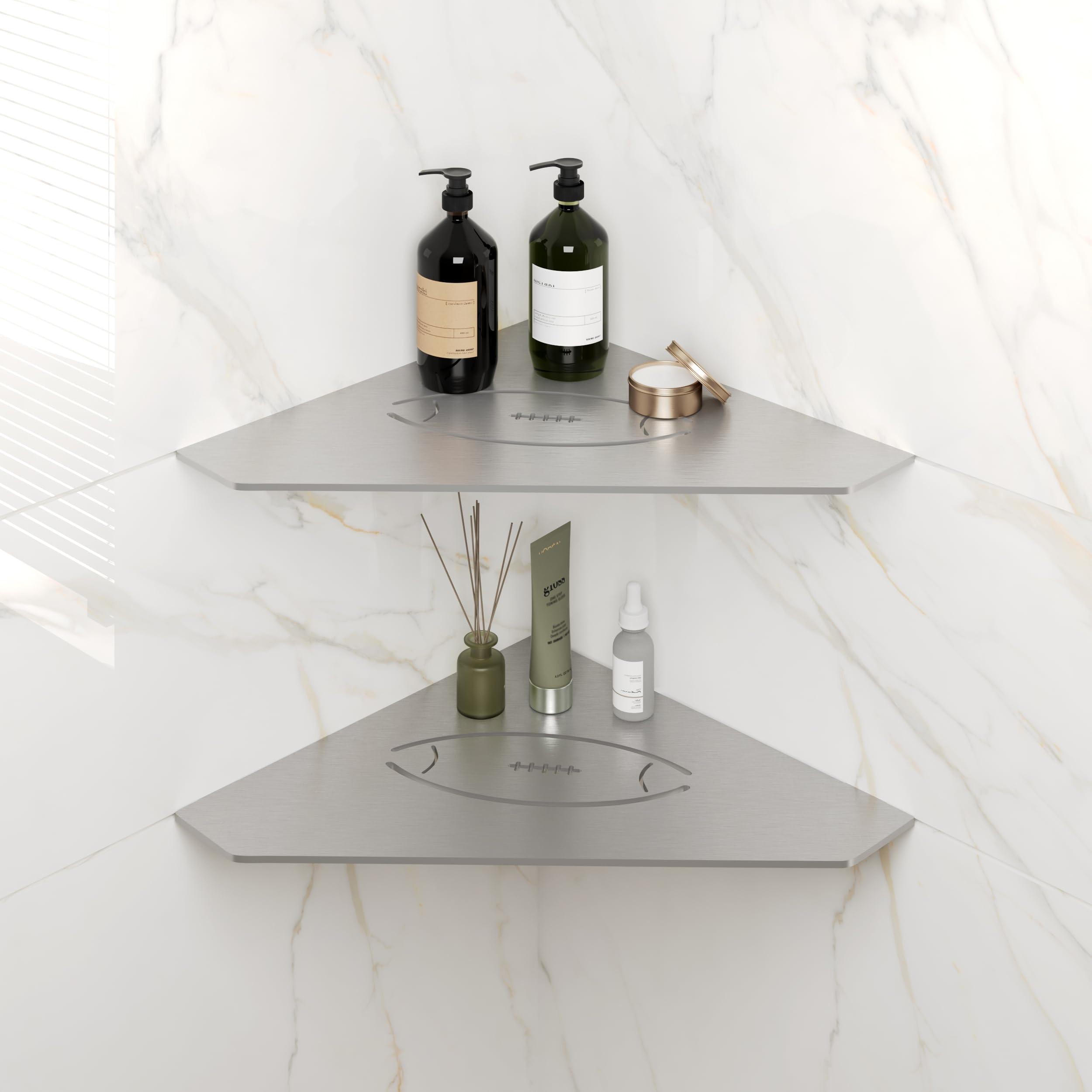 FerdY 2-Pack 10 Brushed Nickel Recessed Corner Shower Shelf for Tiled Bathroom Walls Floating Shelf 304 Stainless Steel