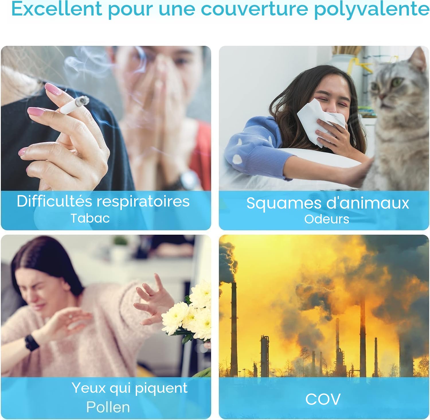AIRTOK Purificateur d'air, Air Purifier avec Filtre H13, Jusqu'à 990 Ft², HEPA Purificateur éliminant 99,97% de la poussière, de la Fumée, les Poils d'Animaux, Pollen, veilleuse, Timer, AP1001
