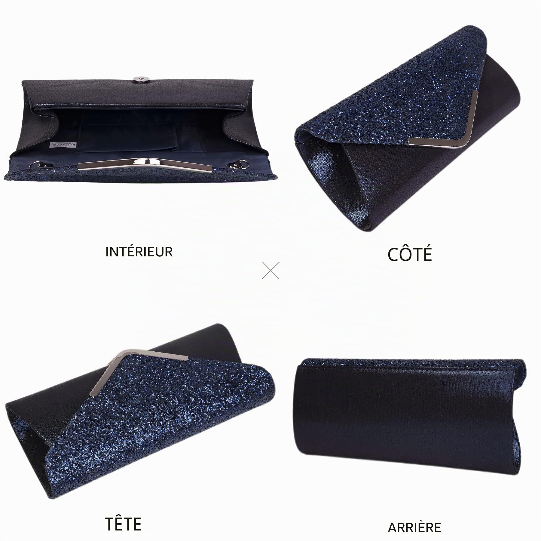 Larcenciel Pochette Enveloppe Sac de Soirée en Paillettes Brillant Argenté pour Femme (Bleu)
