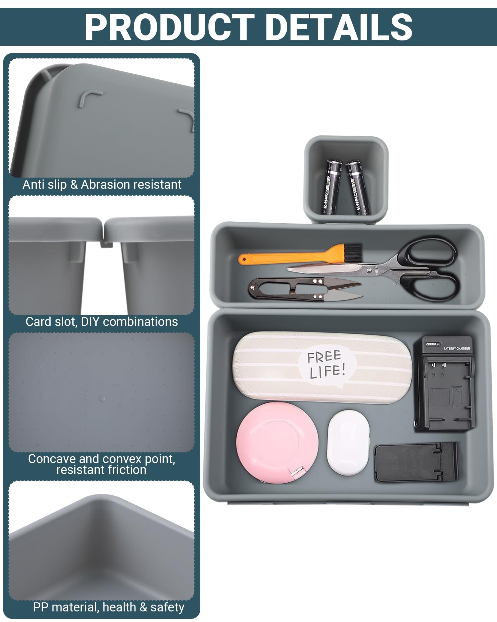 Set di 8 divisori per cassetti regolabili da 31 a 55 cm, divisori