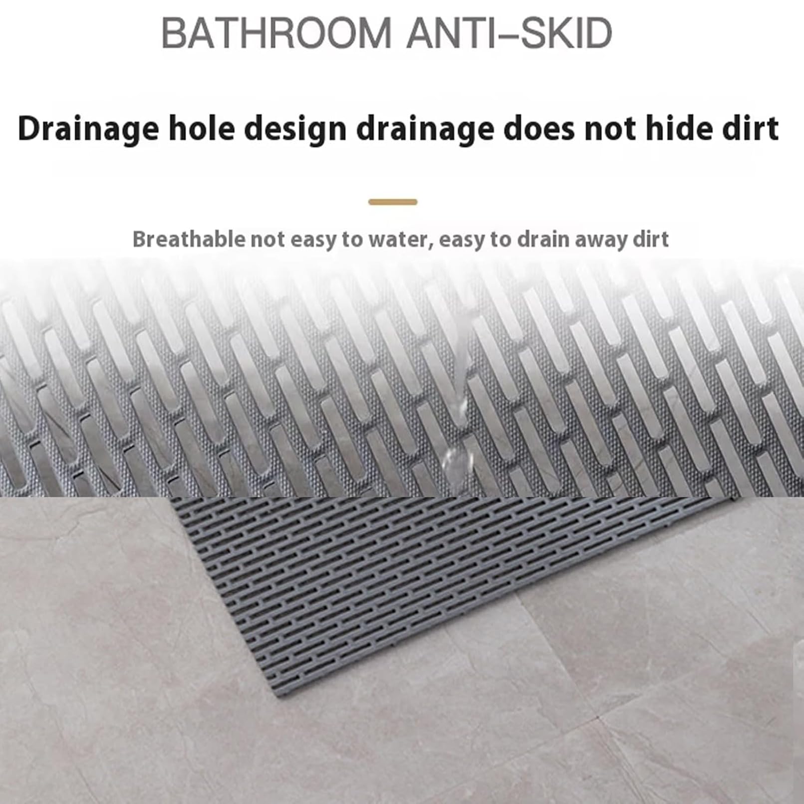 Extra große PVC-Duschmatte, rutschfest, ausgehöhlte Badewannenmatte für Dusche, übergroße rutschfeste Badematten für Innen- und Außendusche, Grau, 88,9 x 149,9 cm