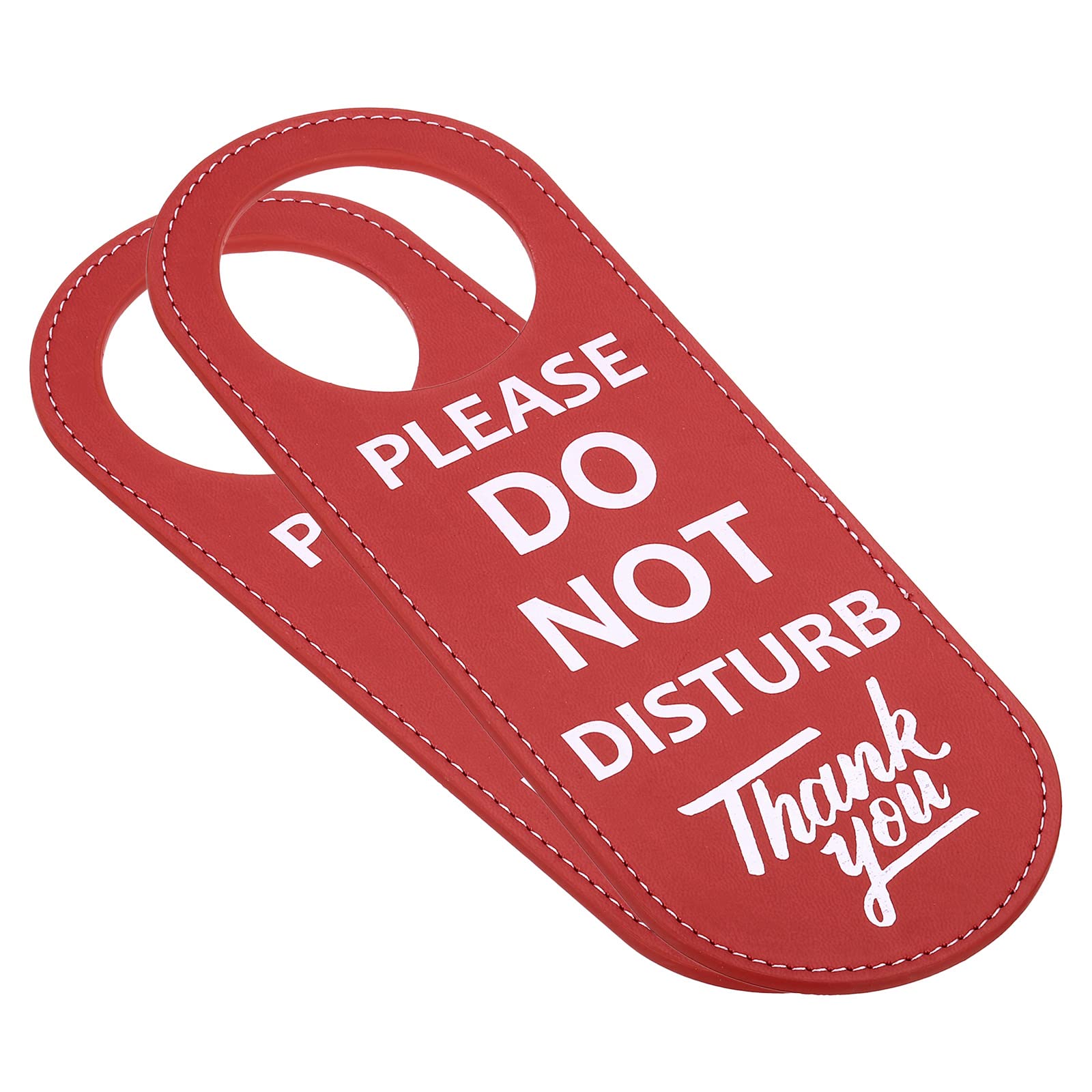 PATIKIL Do Not Disturb Door Hanger Sign, 2 Pack PU Leather Double Sided Door Knob Privacy Sign for Office Home Meeting Red