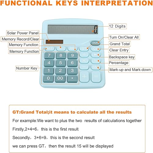 Miniatura 3 de PATIKIL Calculadora de escritorio función estándar de 12 dígitos pantalla LCD grande calculadora electrónica batería solar energía dual para