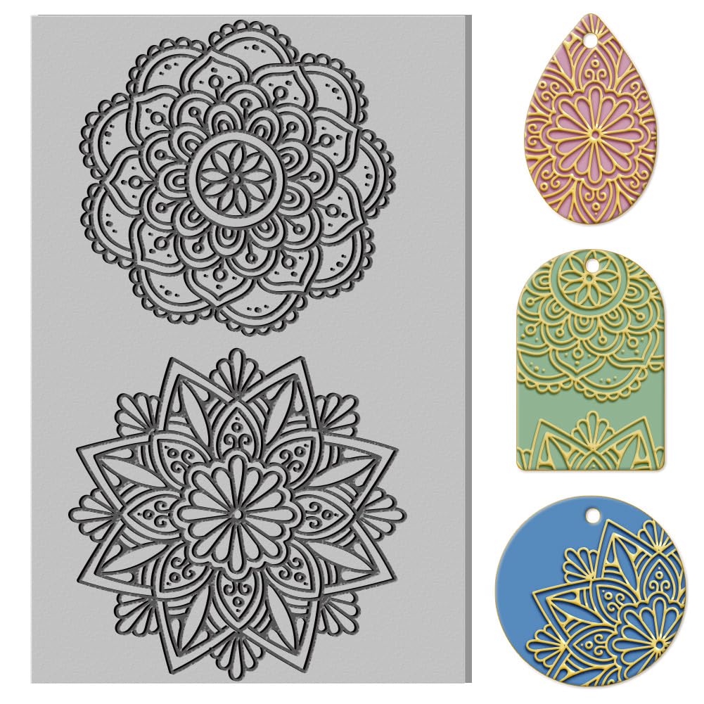 CHGCRAFT Mandala Clay Texture Mat Flower Pattern Clay Modeling Pattern Pad Texture Sheets for Polymer Clay Making Earrings Jewelry, 4x2.6inch