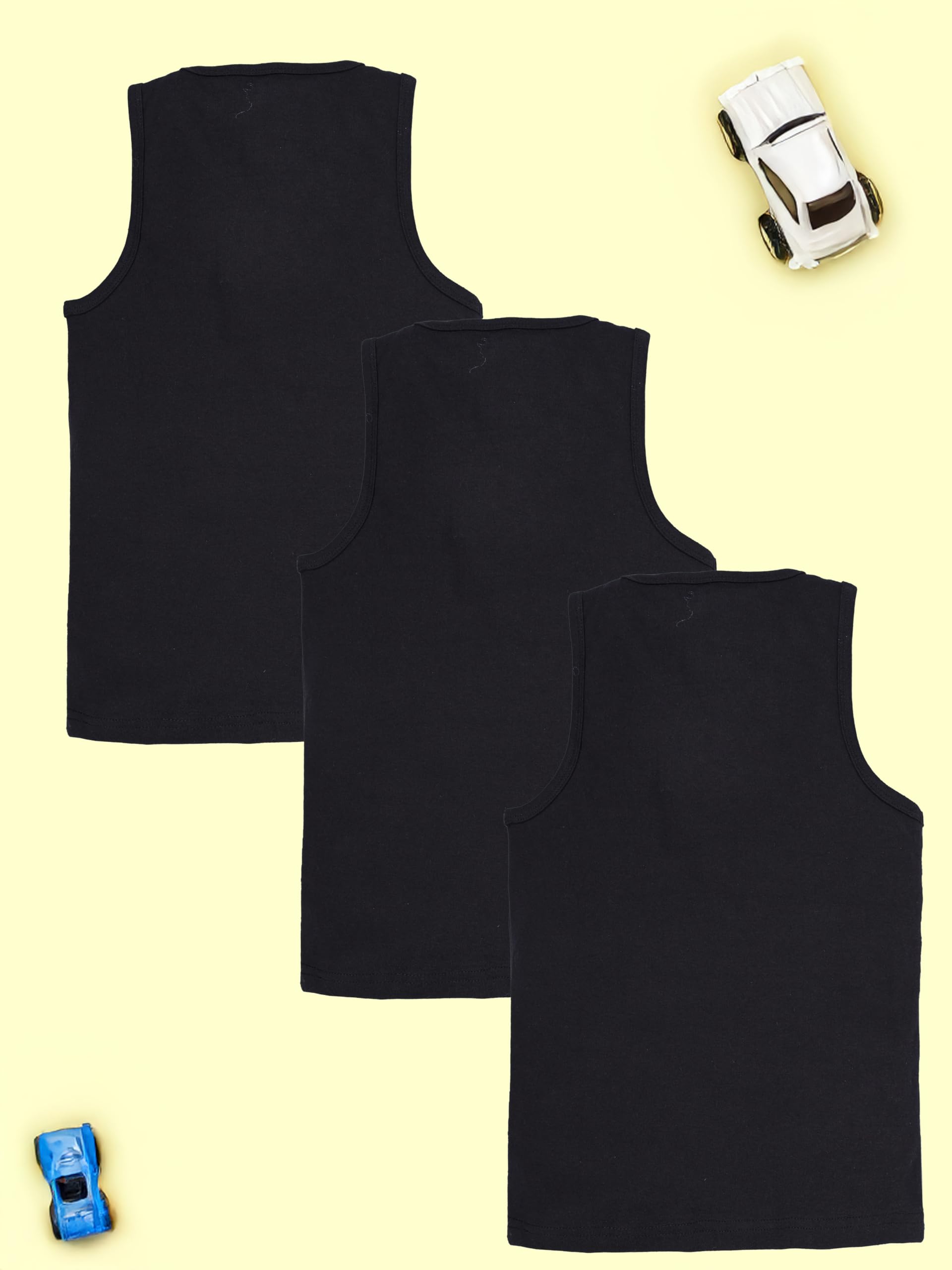 KiddoPanti Boys Regular Fit Solid Vest | 100% Cotton Rib Fabric | U Neck Light Weight | Sleeveless Design | Boys Vest Pack of 3, Black - 4-6Y - Image 6 thumbnail