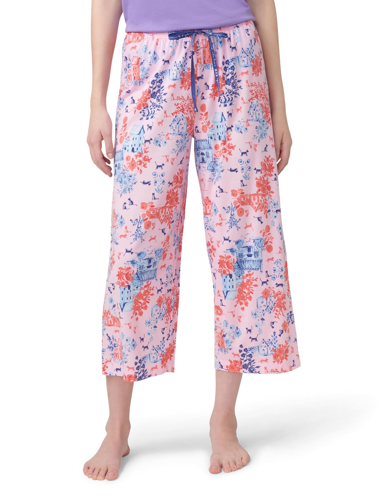 HUE Women's Spring Pajama Separates Soft Whimsical Print Pjs with Flowers, Animals, Garden Themed Pjs, Cocktails