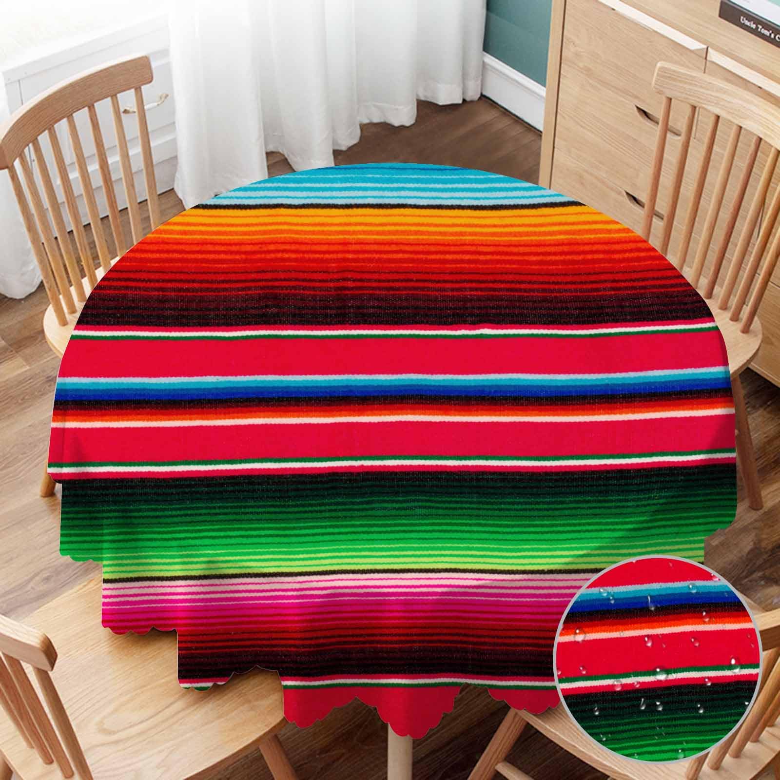 Tablecloth Round Mexican Style Table Cloth Traditional Blankets Colorful Stripes Table Cover for Dining Room Kitchen Decoration Round Tablecloths 60 inch