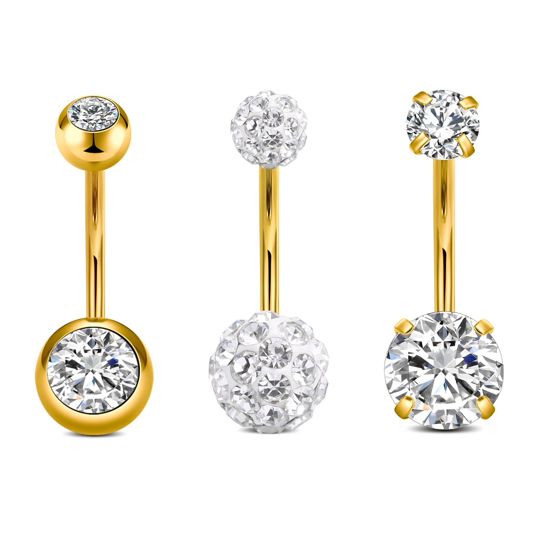 NIUSIMAN 14G piercing ombligo,3 Piezas Corazón ombligo Piercing 8mm Oro Plata Bar Longitud Piercing joyería ombligo Piercing pequeños cristales Aro ombligo Piercing Barbell Set para Mujeres