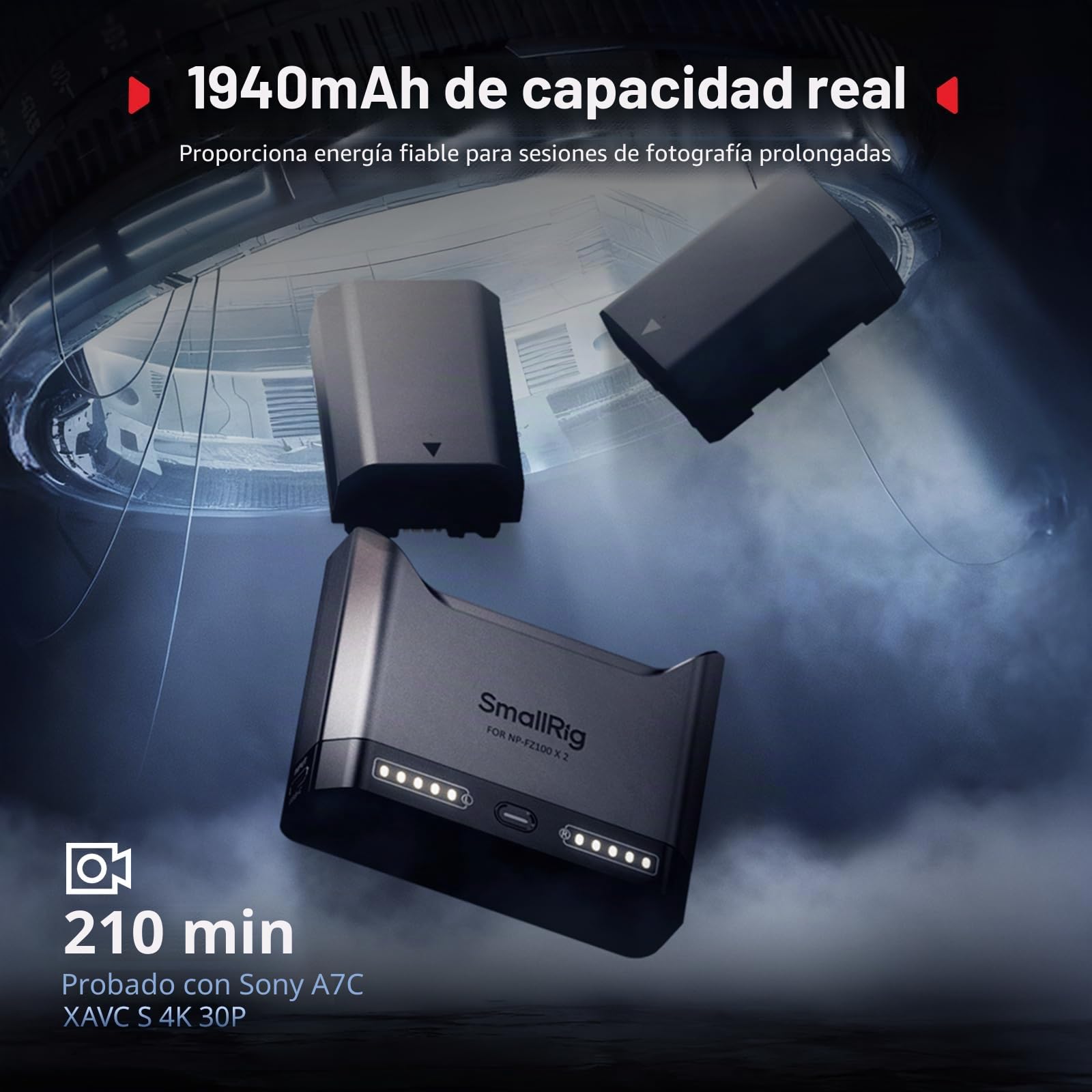 SMALLRIG Kit de Batería NP-FZ100 para Sony, Cargador Dual 22.5W con Baterías 1940mAh, Compatible con Alpha A7III/A7IV/A6700/FX3/FX30/A9/A7C/A7CII/A7RIII/ZV-E1-5483