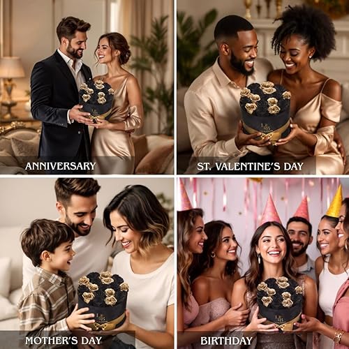 Miniatura 3 de 17 rosas eternas doradas y negras, caja de terciopelo, flores preservadas de lujo, rosas negras, ramo de rosas brillantes, centros de mesa de flores