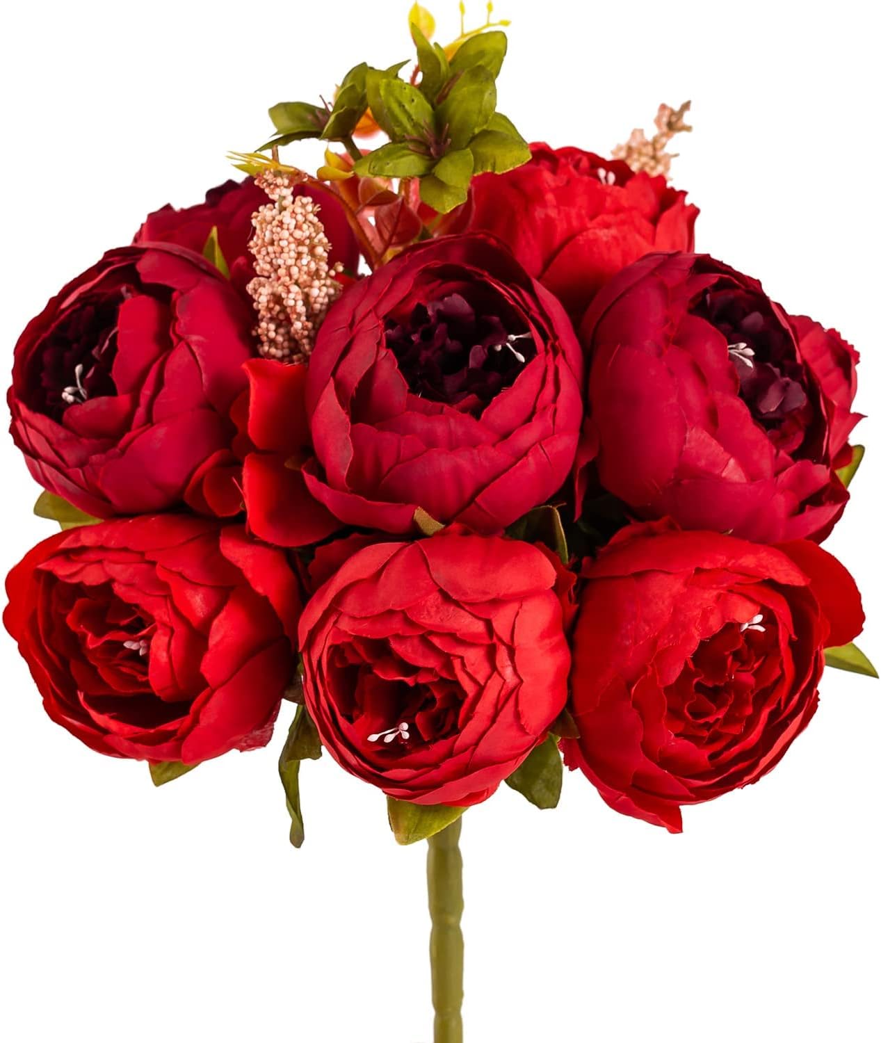 Queen Bee Silk Peony Bouquet with Ceramic Vase Included Large Size 14" Wedding Centerpiece Events Birthday Gift Bridal Baby Shower Floral Arrangement Artificial Fake Flowers (Red) : Home & Kitchen