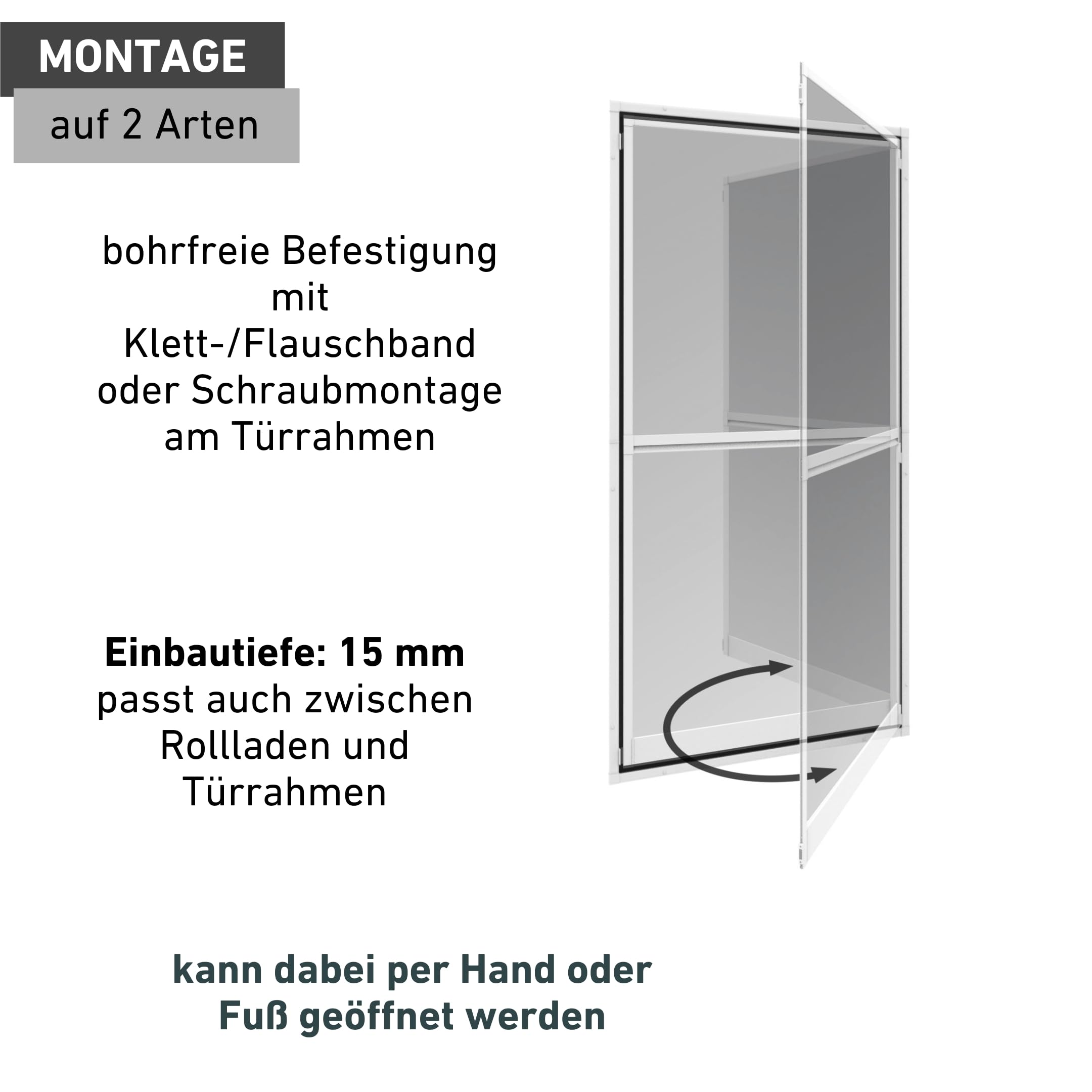Windhager Fliegengitter Balkontür EXPERT 100 x 210 cm weiß, Pendeltür mit Alurahmen ohne Bohren, Insektenschutz für Balkon und Terrasse, Mückenschutz Schwingtür, einfache Montage, langlebig, 03240