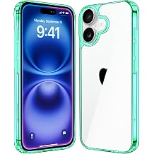 JJGoo Compatiable with iPhone 16 Case Clear, Transparent Shockproof Phone Case, Anti-Scratch Hard PC Back Protective Cover Bumper Phone Case for iPhone 16 6.1-Inch, Green