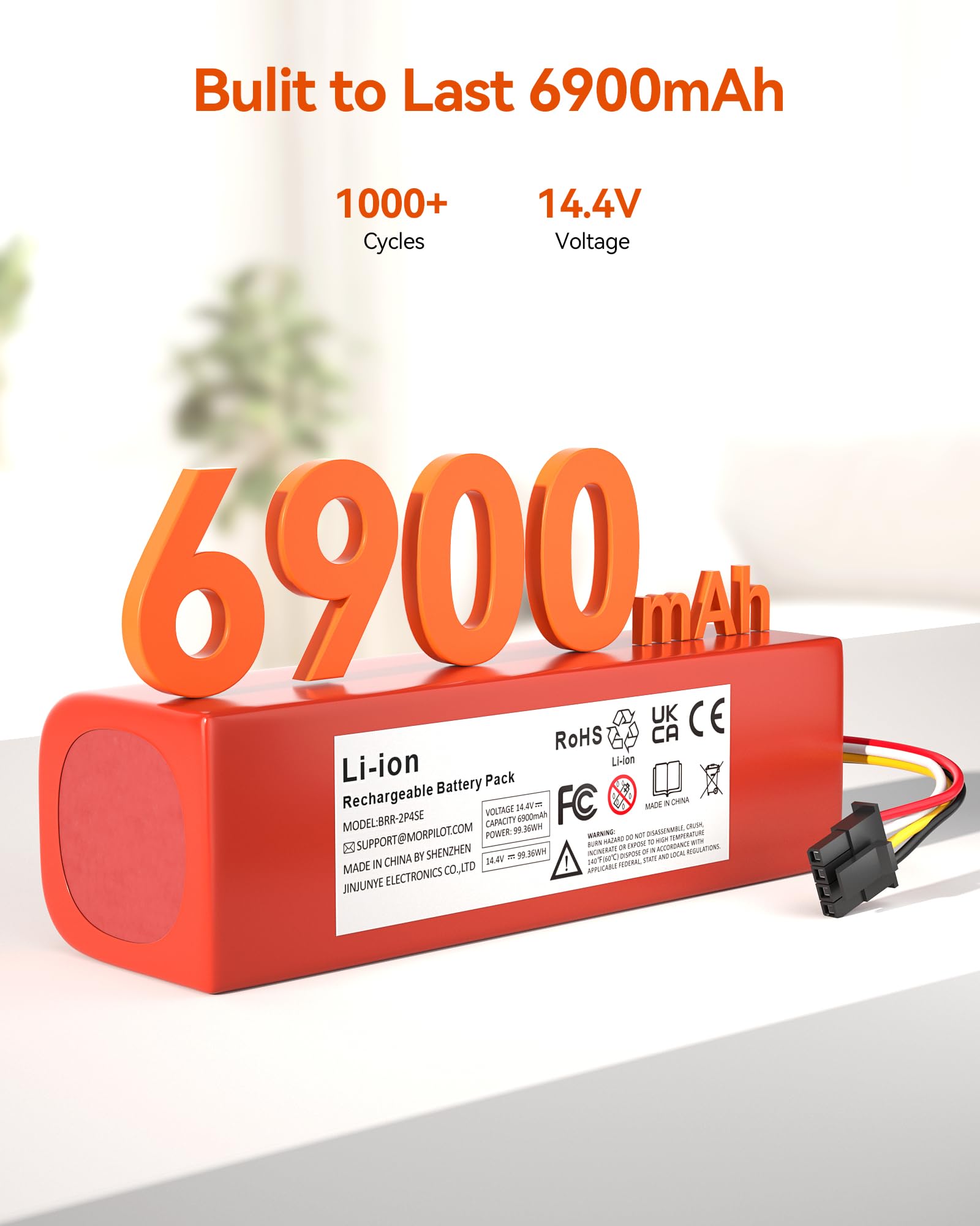 6900mAh Batería de Repuesto para Xiaomi Mi S5/S6/S7/Q7 MAX/MaxV/Ultra/Pure, Xiaomi Roborock S50/S55 (1.ª y 2.ª generación), L10s Ultra/D10/D10 Plus/D10s/L10/L10s/Z10 Pro