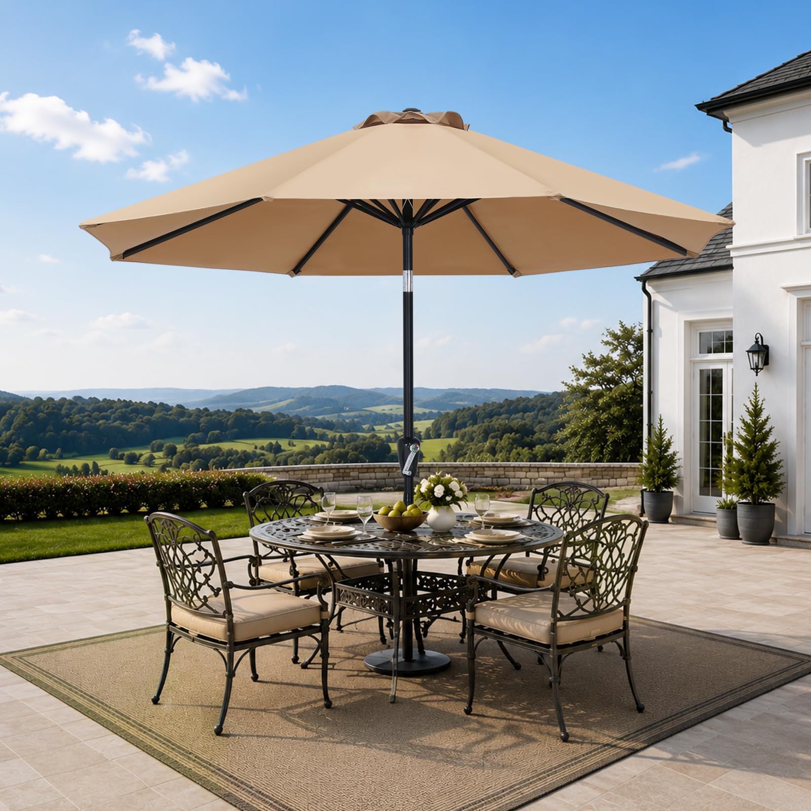 MASTERCANOPY 9ft Patio Umbrella with Tilt & Crank, Khaki