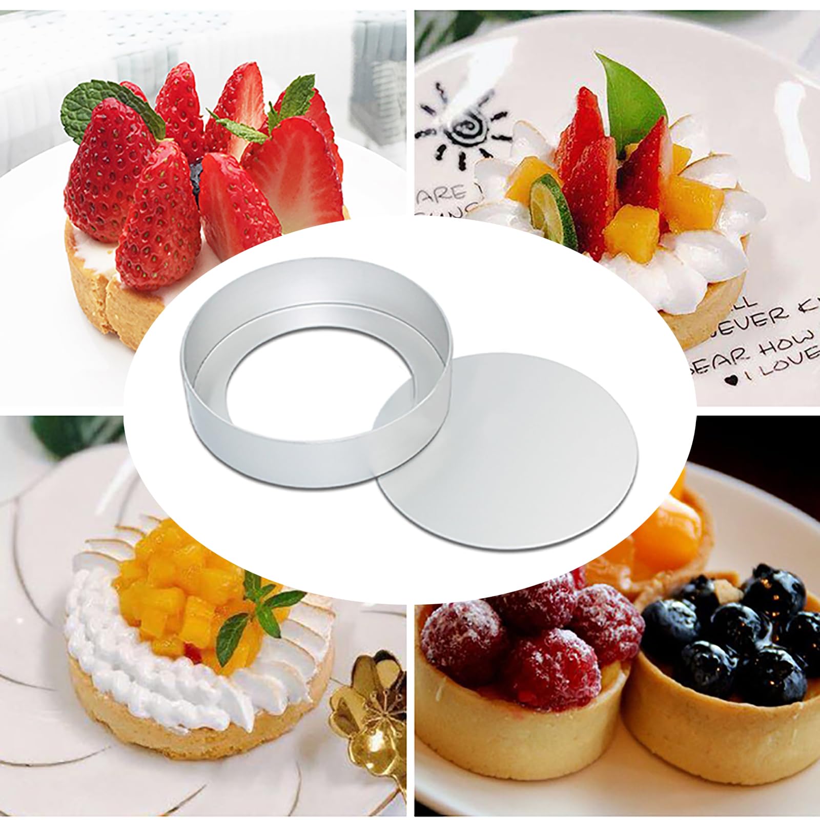 Juego de 4 mini moldes para tartas con fondo extraíble, mini molde para tartas con manipulación de tartas, moldes antiadherentes para tartaletas para hornear mini conchas de tartaleta, tarta