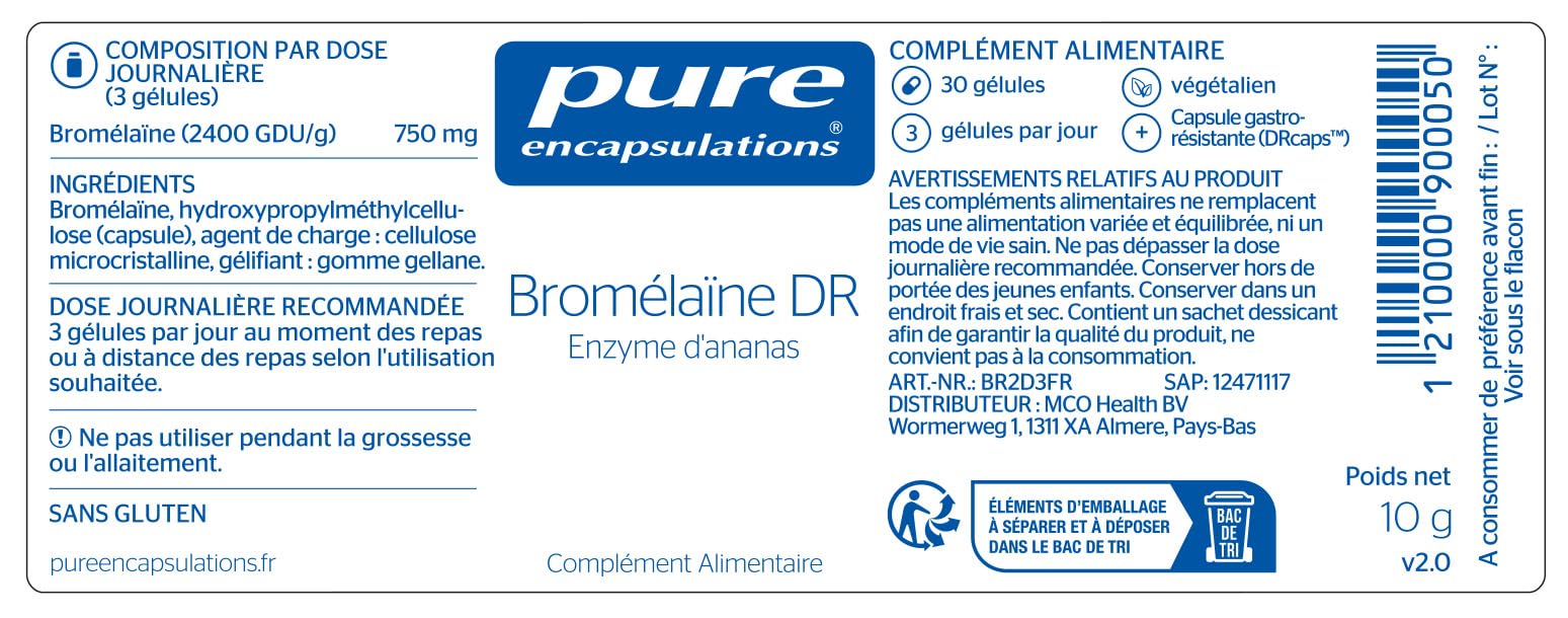 Pure Encapsulations - Bromélaïne DR - Enzymes Végétales Extraites de l'Ananas - Contribue au Maintien de la Fonction Digestive Normale - 30 Gélules Véganes